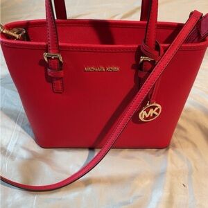 Michael Kors Vibrant Red Tote with Gold Accents